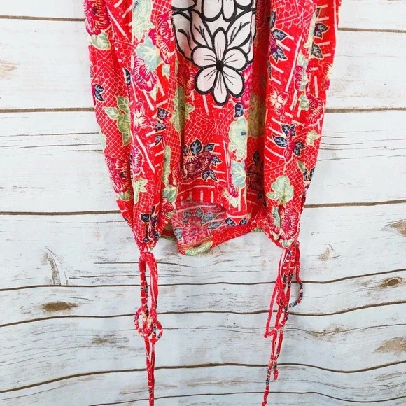 Free People Top Size S Floral Racerback Sleeveless Scoop Side Ties Coral Pink - Picture 7 of 8